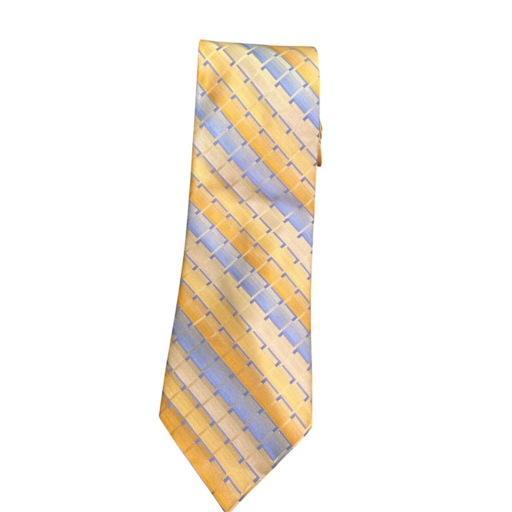 Arrow Handmade Blue Yellow Orange Gold Silk Necktie Men's Classic Geometric